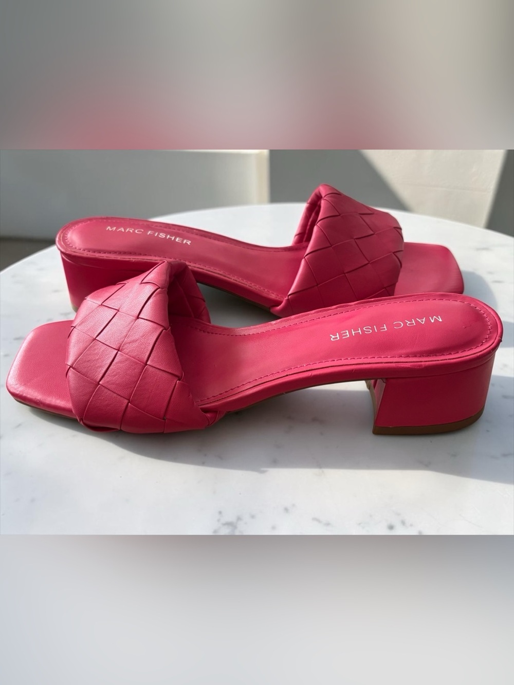 Marc Fisher Casara Hot Pink Woven Slide Sandals Block Heel Size 7M